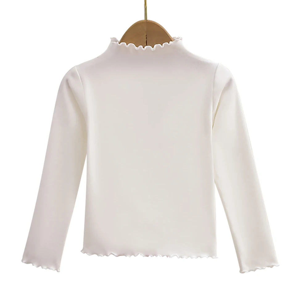 T-shirt tinta unita a maniche lunghe da ragazza autunno-inverno con colletto a volant T-shirt comoda da indossare tutti i giorni per ragazze alla moda