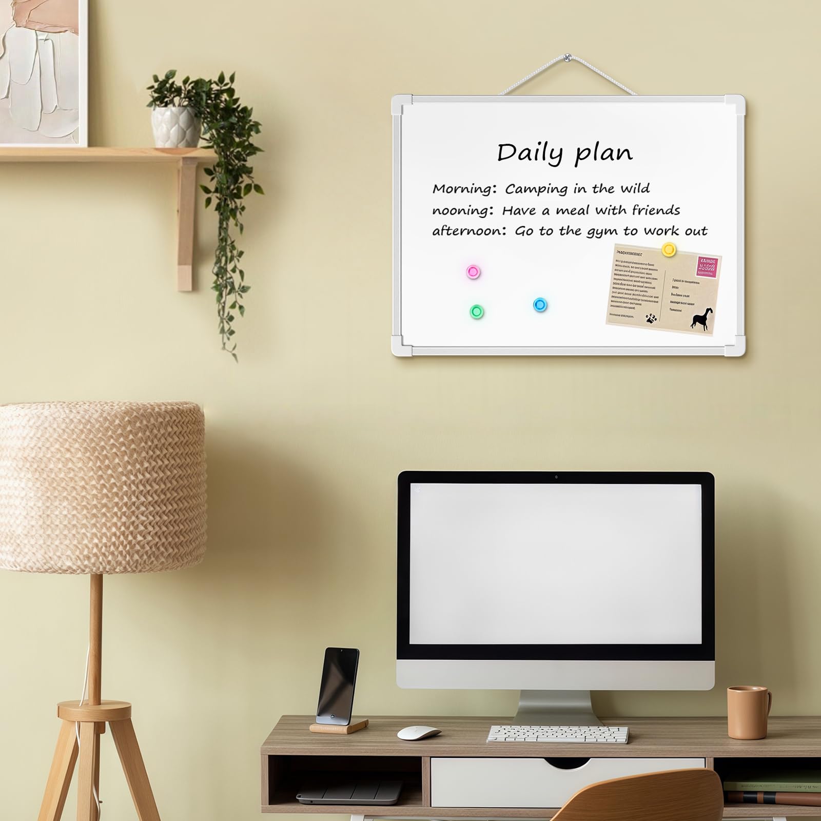 Small Dry Erase Board for Wall, 15.7" x 11.8" Double-Sided Small Whiteboard, Dry Erase White Board with 3 Markers & 4 Magnets, P