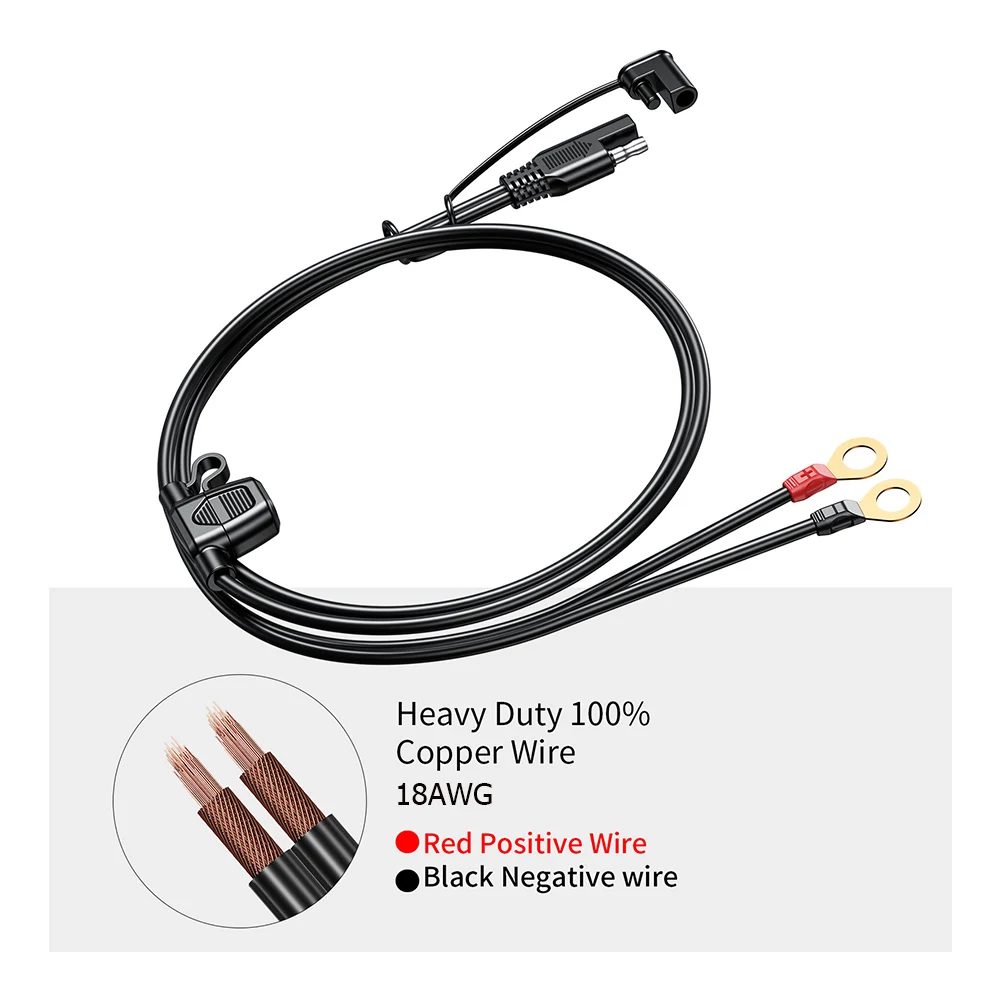 12-24V 18AWG SAE 2 pines de desconexión rápida a conector de arnés de Terminal de anillo redondo con fusible de 10A para conector de Cable de cargador de batería