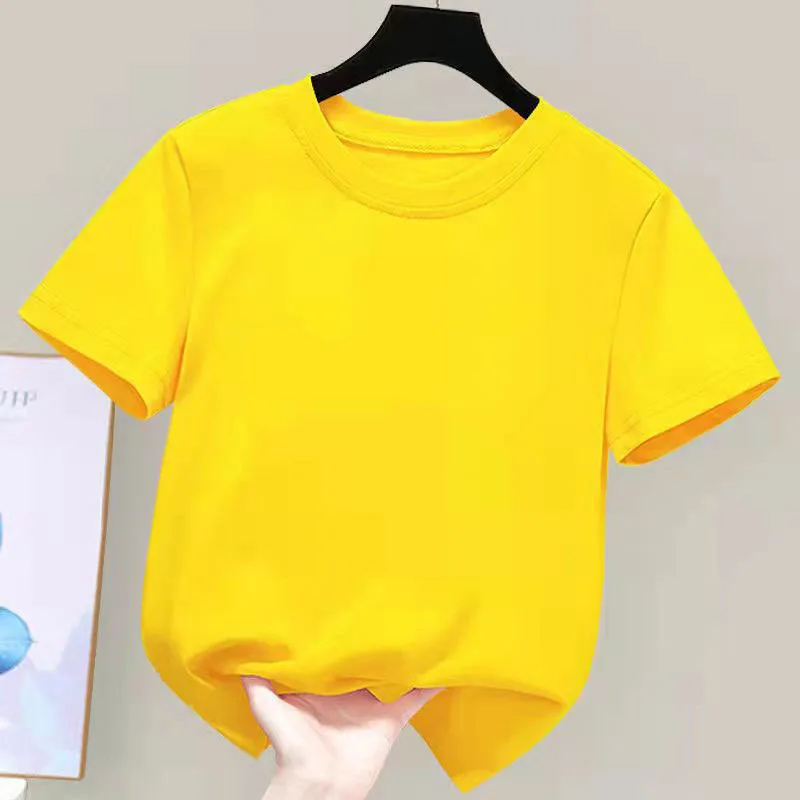 180gsm 패브릭 100% 코 튼 어린이 소년 소녀 T 셔츠 2024 새로운 여름 여성 짧은 소매 T-셔츠 귀여운 스타일 흰색 솔리드 컬러 탑스