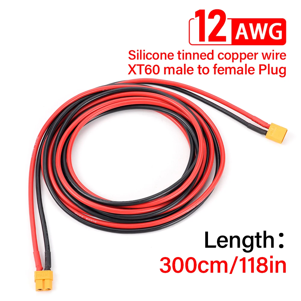 XT60 2M/3M Cable de conexión de enchufe de conversión macho hembra enchufe hembra 12AWG 300cm Cable de extensión de silicona conector de batería