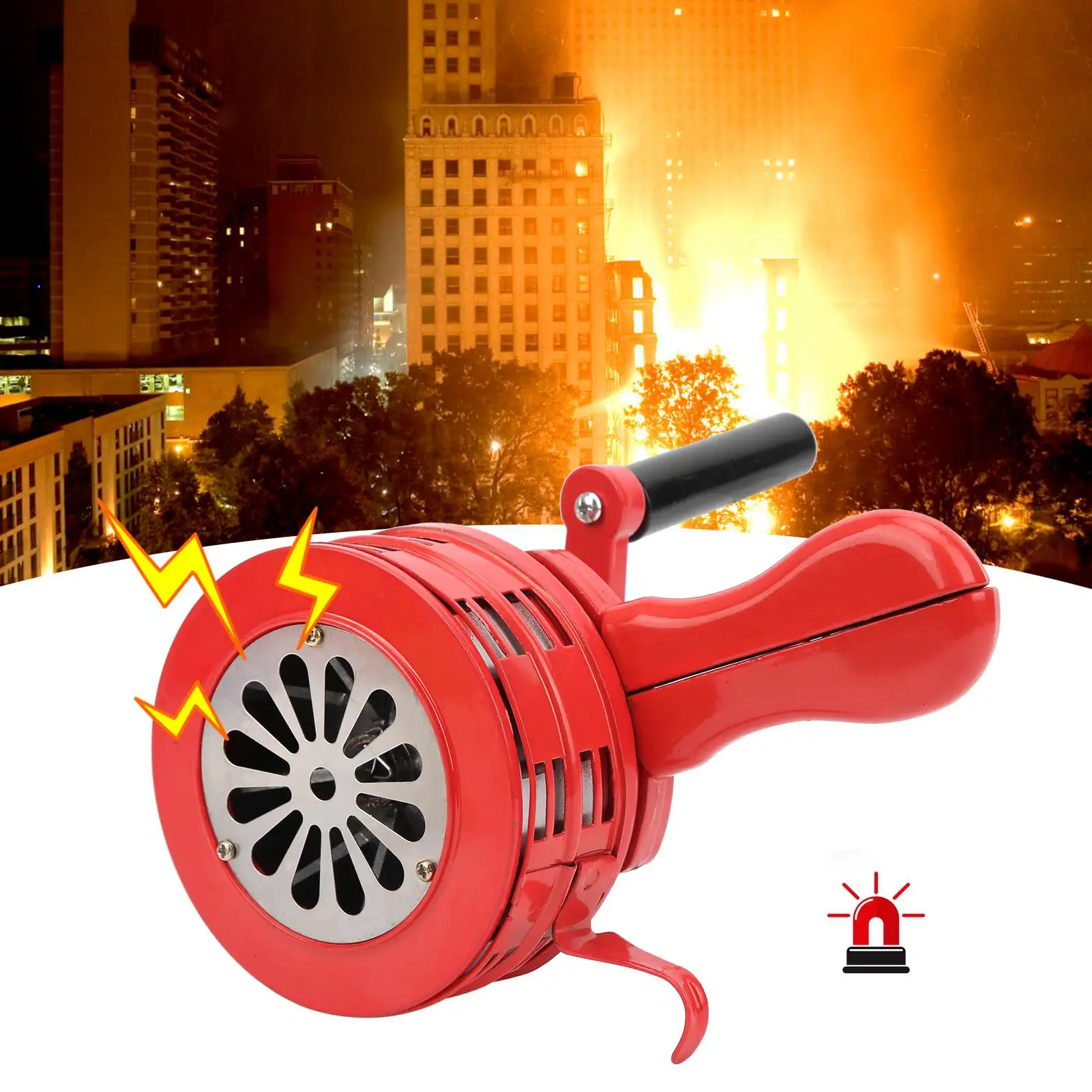 Sirene de manivela vermelha portátil, alarme manual operado para escolas, tropas, alarme portátil de 120db, sirene manual
