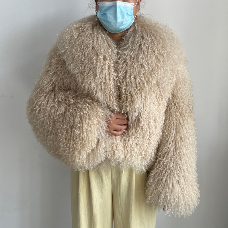 Beiziru Echte Mongoolse bontwinterjas voor dames, dikke warme modieuze jas met hoogwaardige kraag