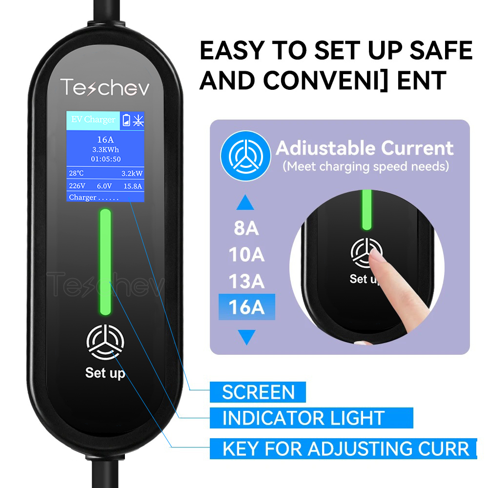 Teschev 220V 230V 16A przenośna ładowarka EV Type2 kabel ładujący IEC62196-2 przewód Wallbox wtyczka Schuko do samochodu elektrycznego