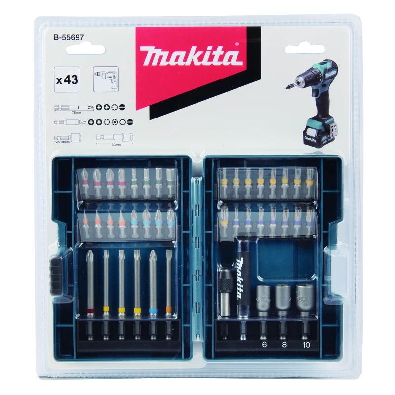 Makita B-55697 Electric Screwdriver Drill Bits Cross Flower Type Hexagon Socket Power Tool Multi-Function Accessories 43Pcs