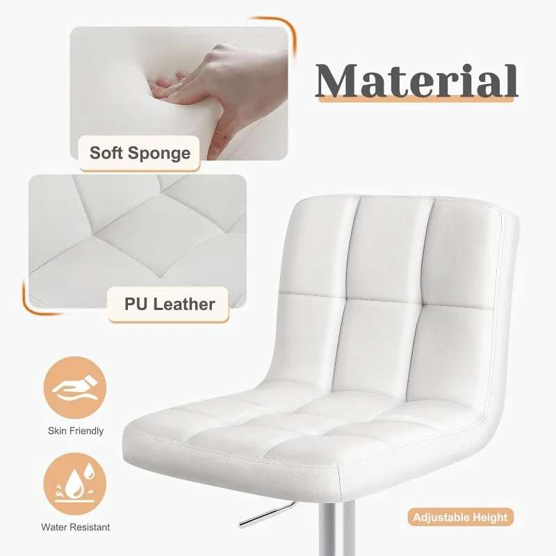 Bar Stools Set of 4，24 inch Counter Height Bar Stools,Upholstered Kitchen Barstools with Metal Base,PU Leather Stools