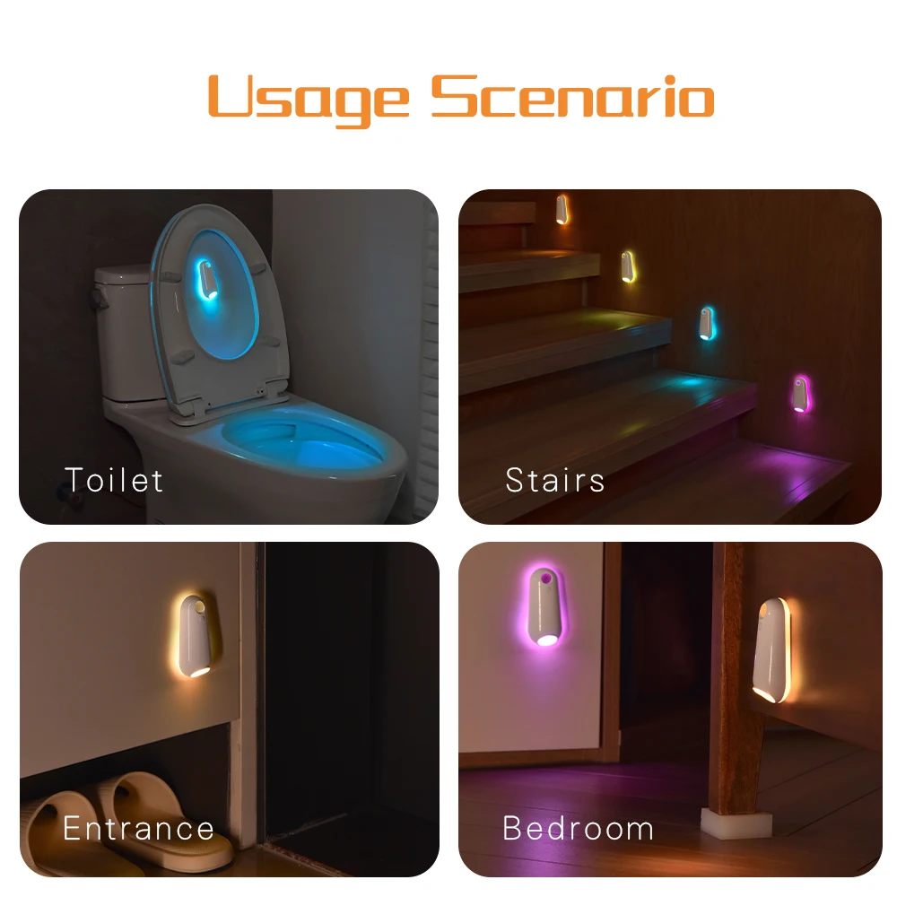 Luces LED de noche de pared multicolor, lámpara de pie magnética con Sensor de movimiento, proyector RGB, luces de inodoro para iluminación interior