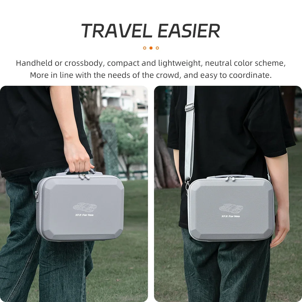 XFJI Storage Bag Protective Carrying Case PU Leather Drop-resistant Hard Shell Handbag for DJI NEO Drones Controller Accessories