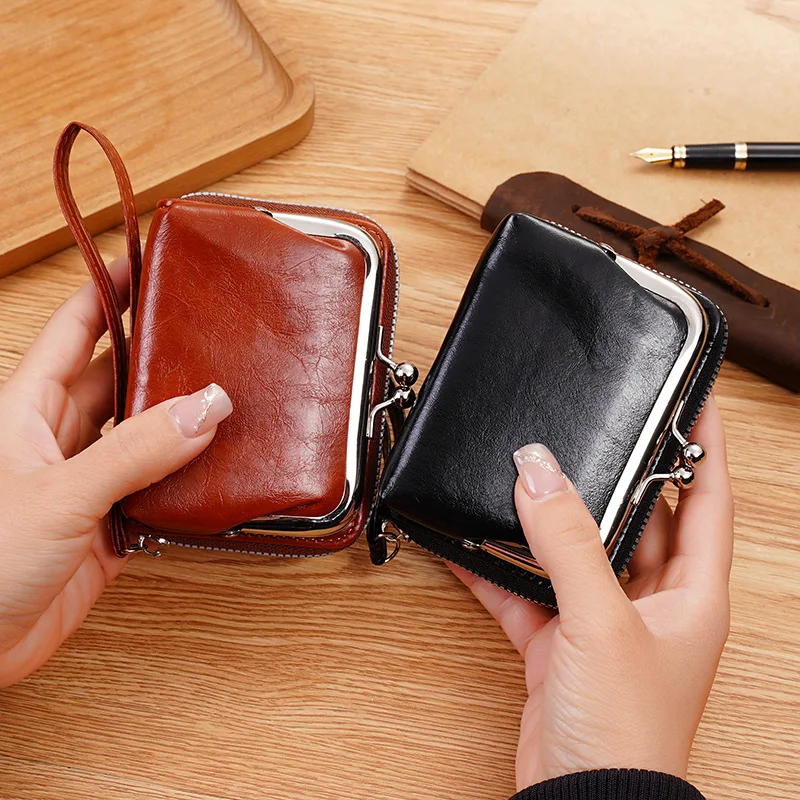 Nueva cartera para mujer con hebilla, monedero de PU, bolso con clip con cremallera a la moda, mini bolso de mano para mujer, cartera diaria con múltiples ranuras para tarjetas para ir de compras