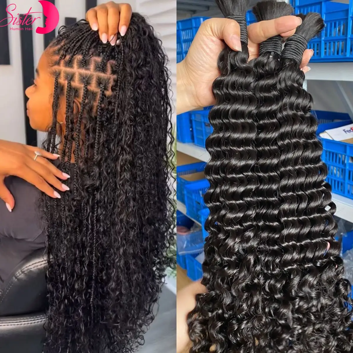 Onda profunda em massa cabelo humano para boho tranças sem trama 100% virgem cabelo humano em massa para trança pacotes de extensão encaracolado para mulher