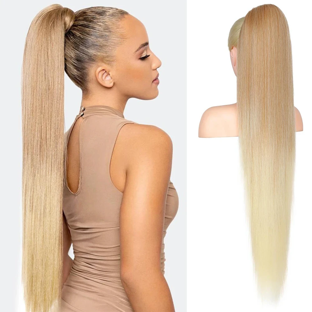 36 นิ้ว Drawstring ผมหางม้า Extension สังเคราะห์สีดํายาวน้ําหนักเบาธรรมชาติ Curly หางปลอม Multi Layered Hairpiece