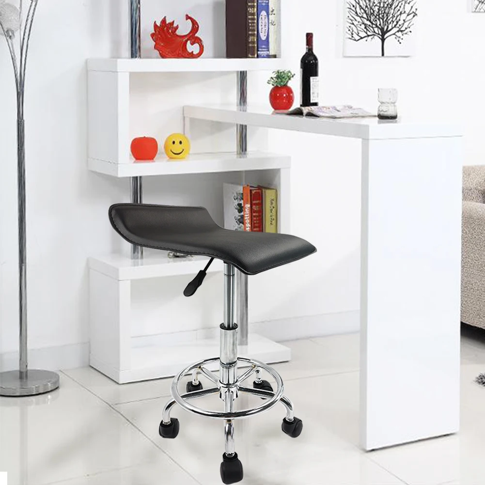 KKTONER Square Height Adjustable Rolling Stool with Foot Rest PU Leather Seat Cushion Spa Salon Tattoo Work Swivel Office Stools