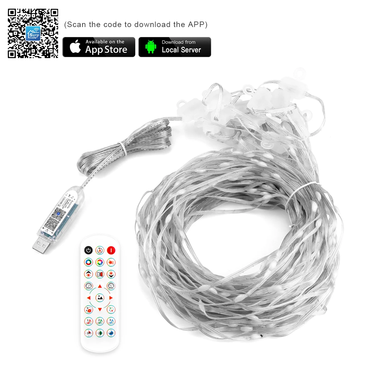 400 LED RGB Curtain Lights BT APP Smart Programmable USB 5V Fairy LED String For Window Bedroom Party Valentine's Day Birthday