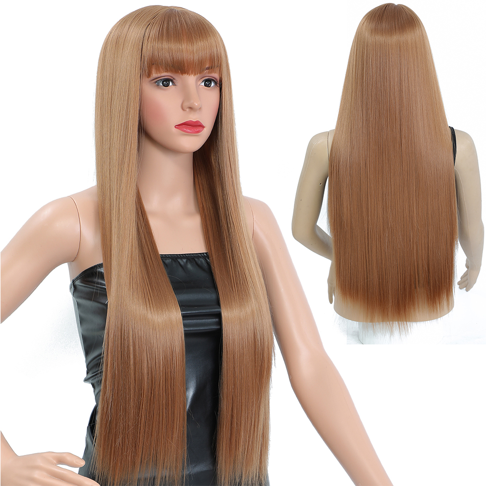 ロングストレート黒ウィッグ前髪付き合成ウィッグ女性のための耐熱髪ロリータレッド Pelucas 日常コスプレ使用