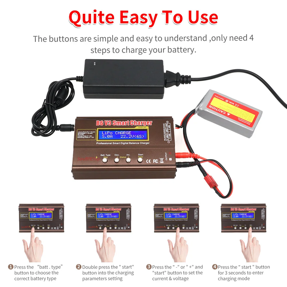 iMAX B6 V3 80W 6A Batterieladegerät LiHv Lipo NiMh Li-Ion Ni-Cd Digitales RC-Ladegerät Lipro Balance Ladegerät Entlader 12V 5A Adapter