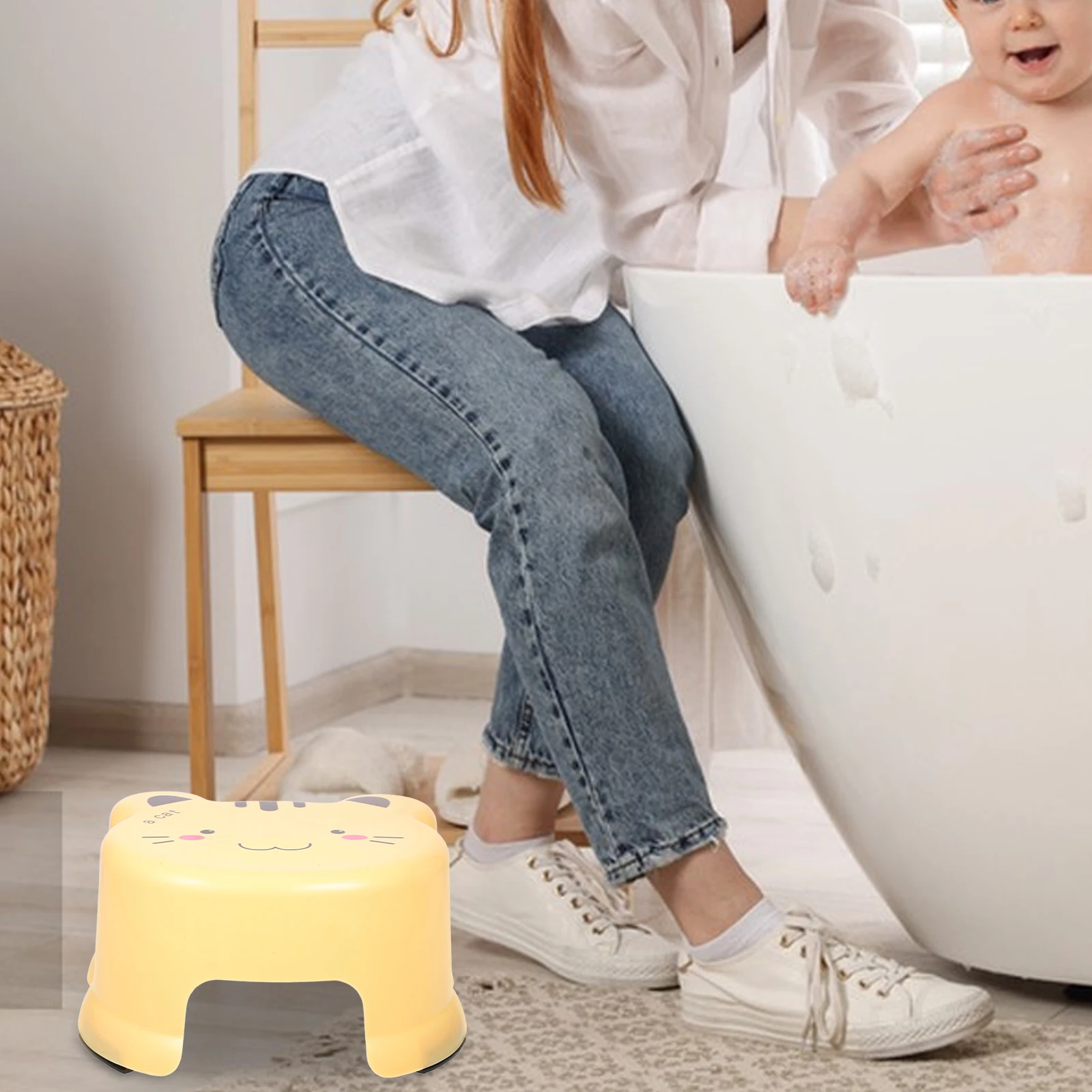 Plástico crianças banco de banheiro antiderrapante amarelo dos desenhos animados passo curto crianças multiuso sapato mudando enfermagem resistente confiável longo