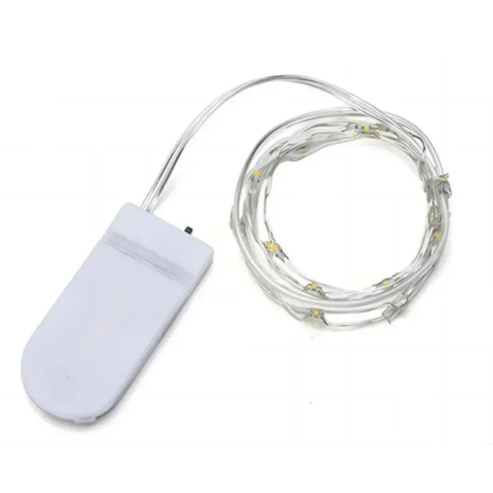 10LEDs/M Led alambre de cobre luz de hadas 3V luces de cadena LED blancas batería DIY boda fiesta decoración navideña luces de corona