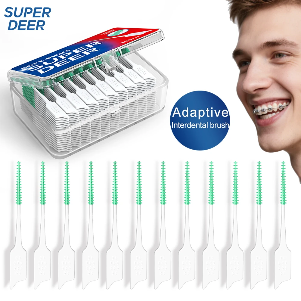 Super Deer 150/300Pcs Adaptive Interdental Brush Dental Floss Pick Cleaning Between Teeth Remove Plaque Oral Hygiene Tool