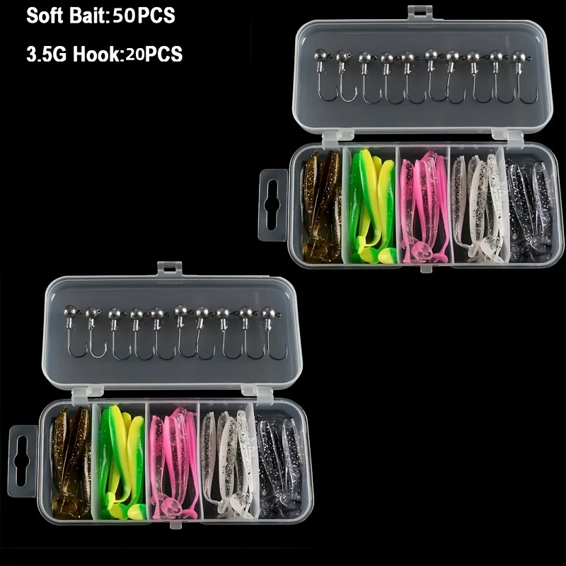 Conjunto de 35 iscas de pesca com isca macia com gancho de chumbo, equipamento de pesca de plástico macio, equipamento de pesca, conjunto de isca macia de pesca