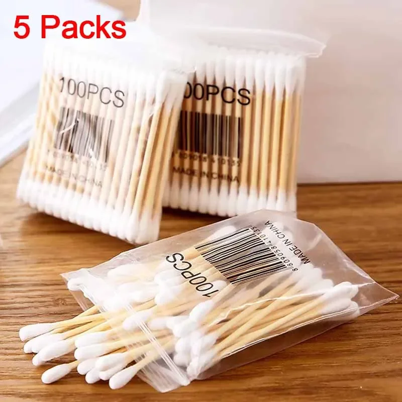 100 unids/pack hisopos de algodón desechables para bebés 5 paquetes hisopos de algodón de doble punta palos de limpieza de nariz y oreja herramientas de limpieza saludables