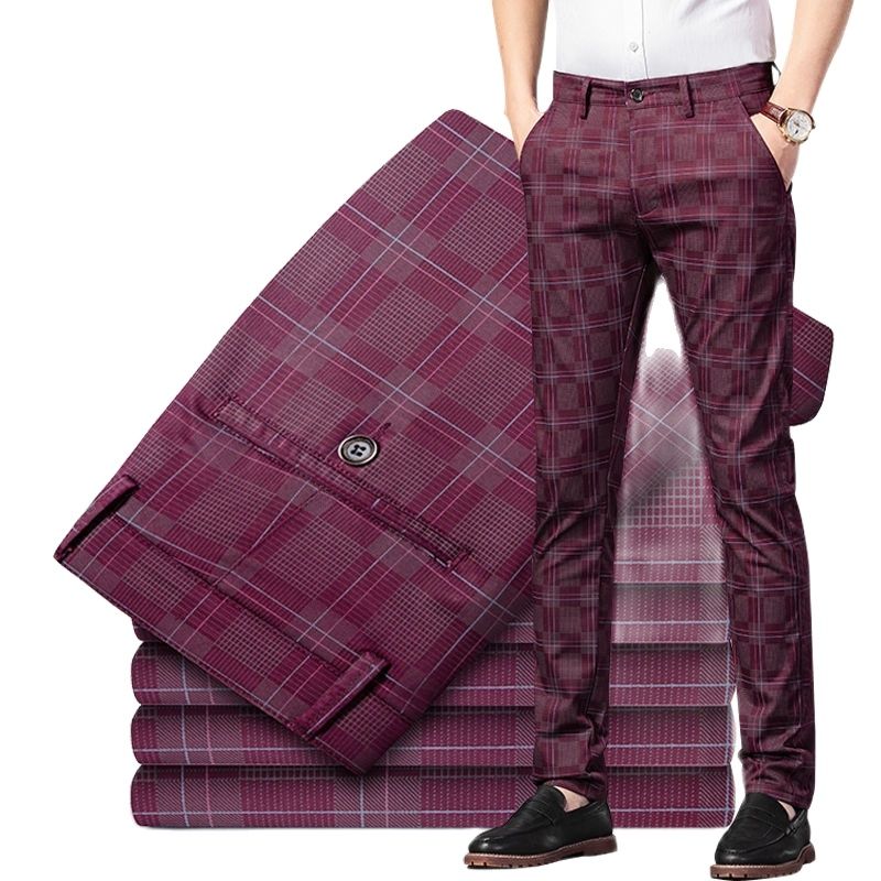 Pantalones informales para hombre, ropa de calle coreana a la moda, rectos, ajustados, traje a cuadros negro, primavera y verano, 2022