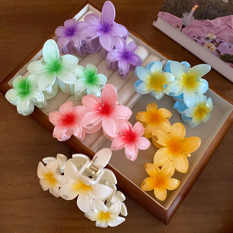 Dopamin-Farbverlauf, Ei, Blume, Acryl, Hai-Krallen für Frauen, süßer Greifer, Hai-Clips, Pferdeschwanz-Haarspange für Mädchen, Strandurlaub