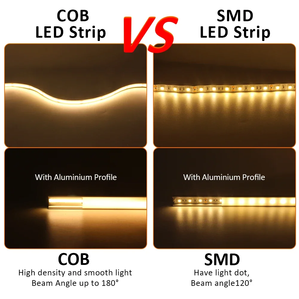 Bande lumineuse LED COB 12V, 2M 3M 5M, haute densité, Diode Flexible, blanc chaud, linéaire, variable, 12 volts, décoration de la maison
