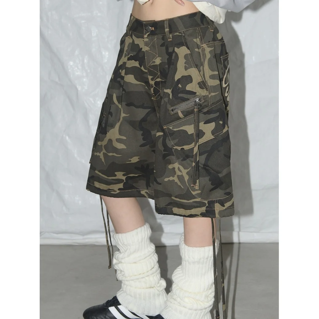 Street Sle Casual Camouflage Print orts with kets And Loose Fit for Women Polyester Fiber Summer 2025 Collection