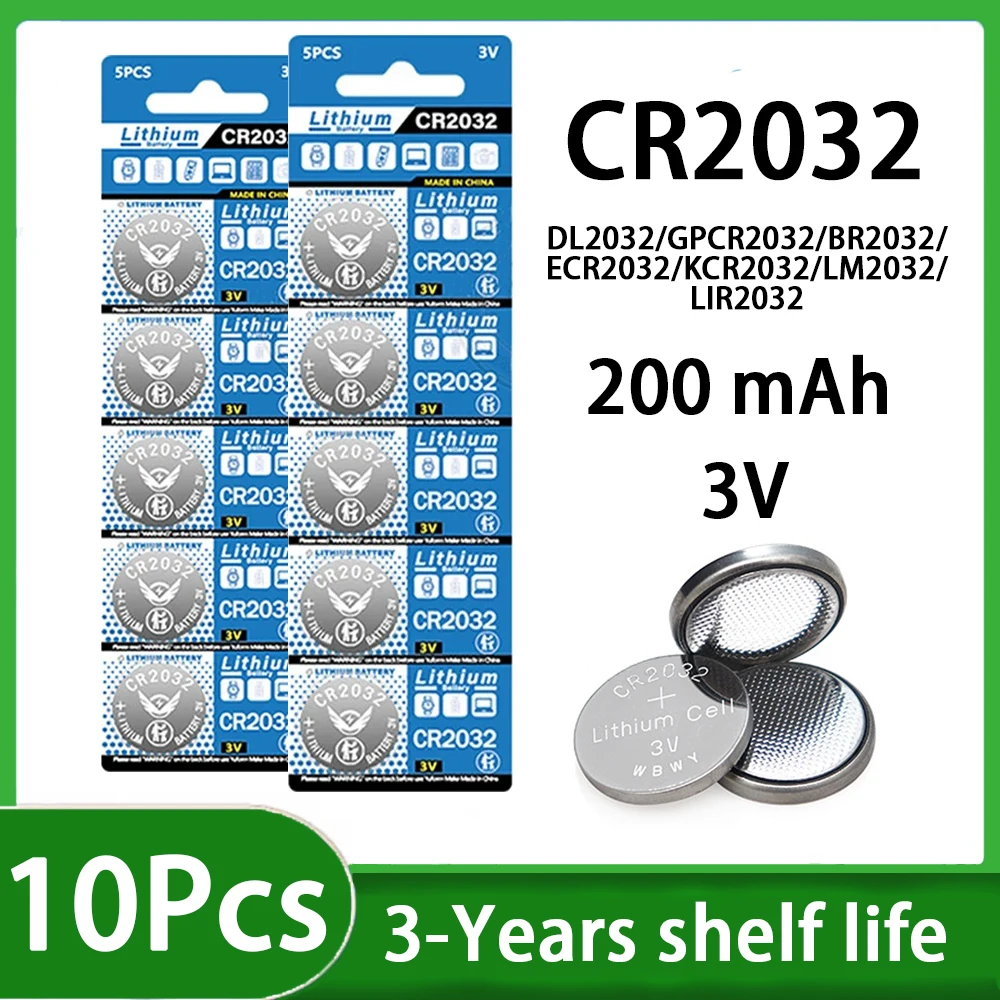 5-100PK CR2032 Cella a bottone CR 2032 DL2032 BR2032 KCR2032 Batteria per auto Telecomando Giocattolo Cella a bottone Elettronica