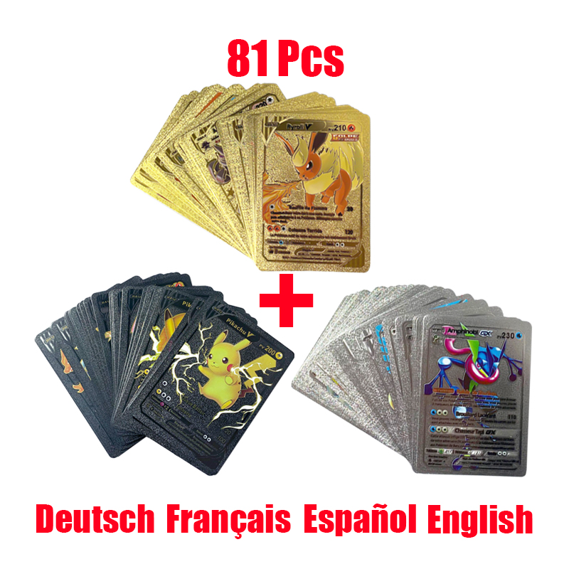 81-15 шт. карты покемонов золото серебро Vmax GX Card Collection Battle Trainer Card испанский английский французский детские игрушки рождественские подарки