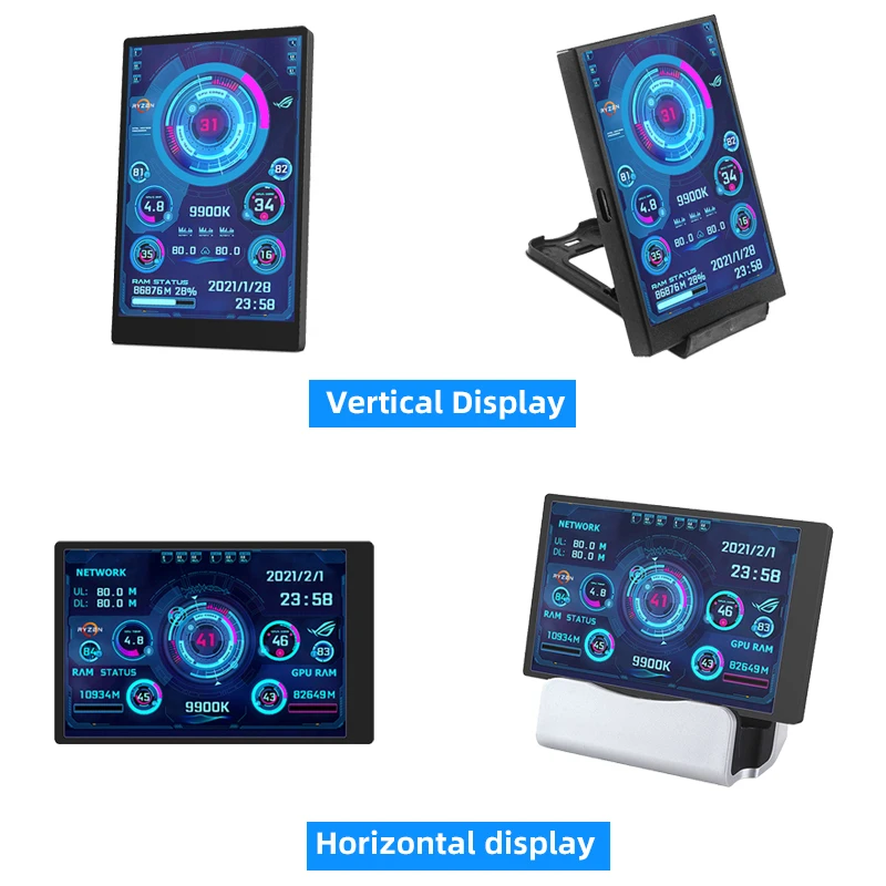 Pantalla secundaria IPS de 3,5 pulgadas, pantalla USB tipo C, ordenador, CPU, GPU, RAM, HDD, Monitor USB LCD, no necesita AIDA64 para Windows 10 11