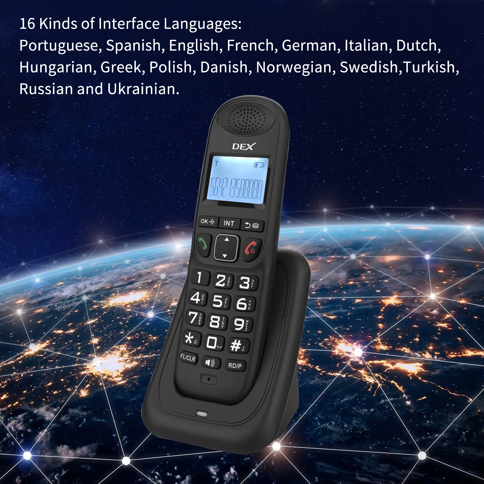 Sistema de telefone sem fio expansível com 3 linhas de exibição ID do chamador Chamadas mãos-livres Interfone Conferência Chamada Função de mudo