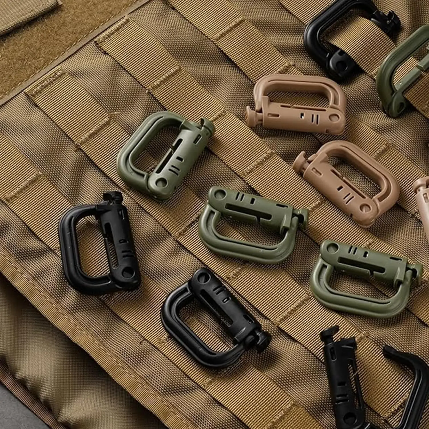 Mosquetón táctico con anillo en D de plástico, 5 uds., cerradura Grimlock, Clip de hebilla de gancho duro para correas Molle, accesorios para mochila/bolsa/bolsa/cinturón