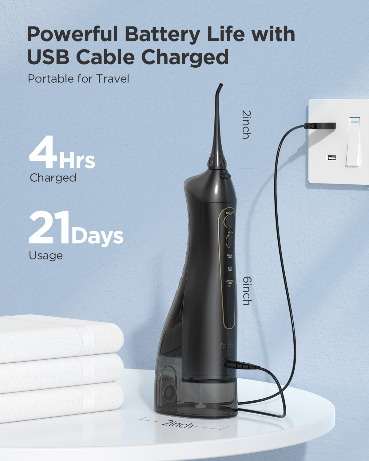 Fairywill fio dental de água irrigador oral recarregável portátil dental 3 modos tanque água para dentes 300ml à prova dwaterproof água limpador dentes