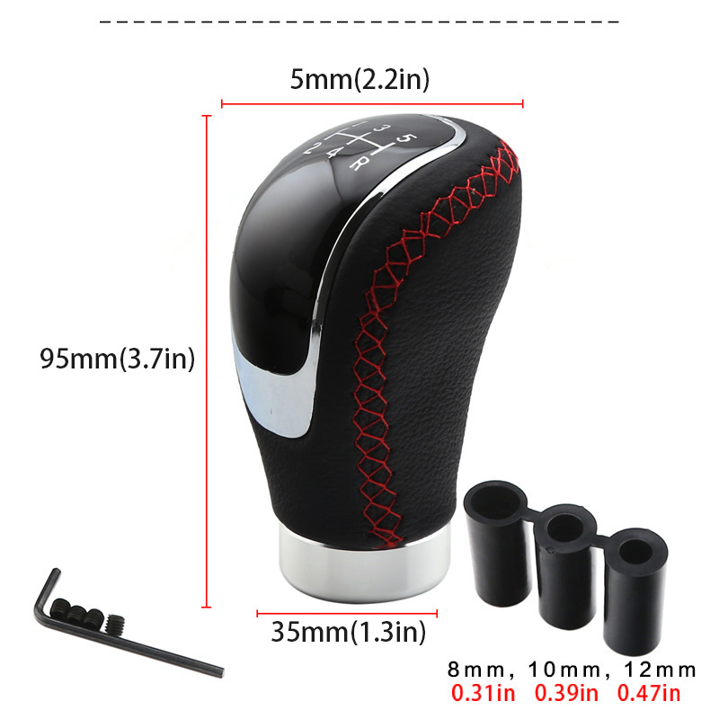 5 スピードレザーレッドステッチギアシフトノブユニバーサル車のギアスティックシフトノブレバーマニュアルトランスミッション M8 M10 M11 M12