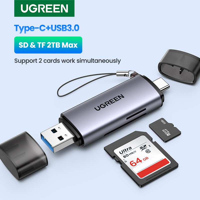 Leitor de cartão ugreen usb 3.0 & tipo c para sd micro sd tf leitor de cartão para computador portátil acessórios de memória inteligente cardreader leitor de cartão sd