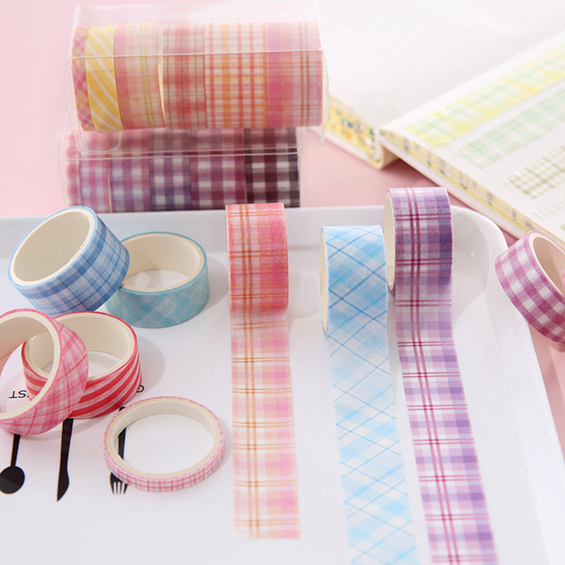 6Pcs Plaid Washi Tapes Scrapbooking Supplies Basic Decorative Adhesive Tape Korean Stationery Journaling Materials Masking Tape