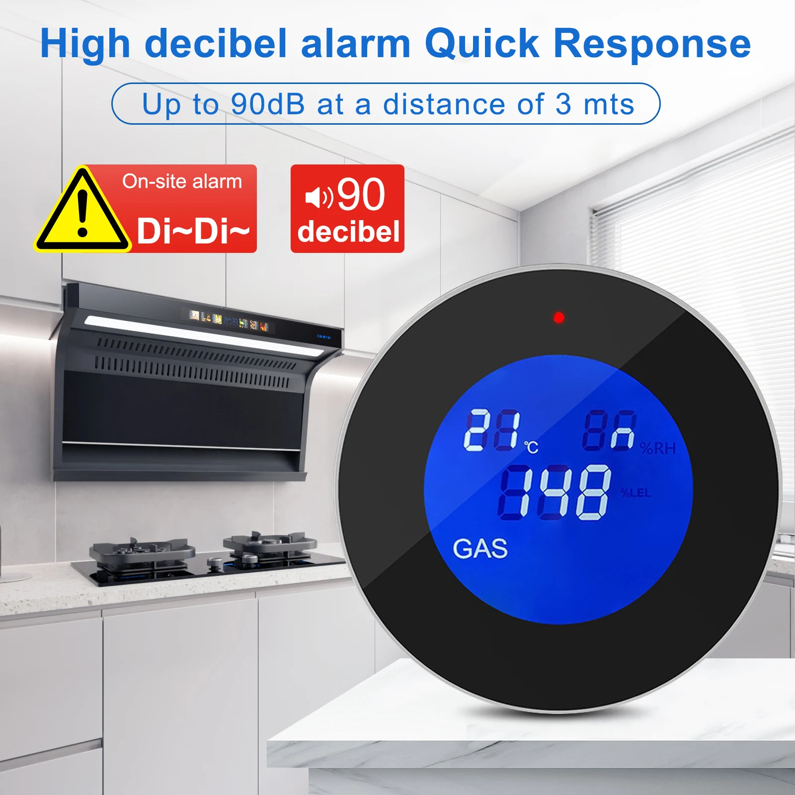 TuyaWiFi Smart Wireless Home Gas Detector with LED Screen Display Gas Leak Alarm