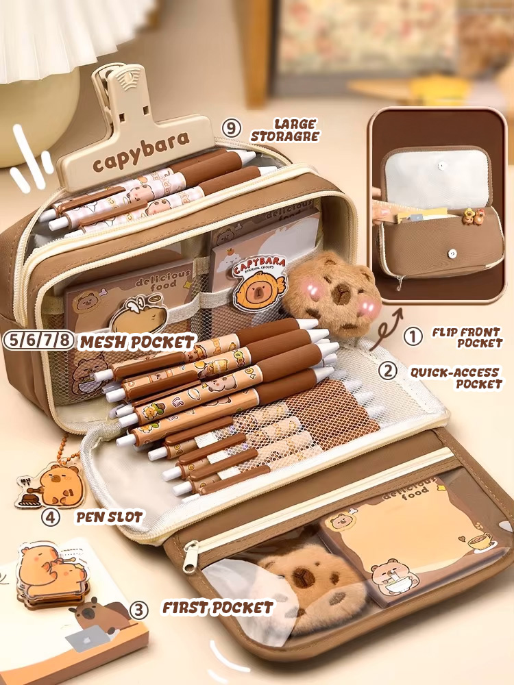 Bonito tecido lápis caso kawaii grande capacidade animal zíper crianças saco das crianças meninos caneta bolsa menina caso escolar suprimentos