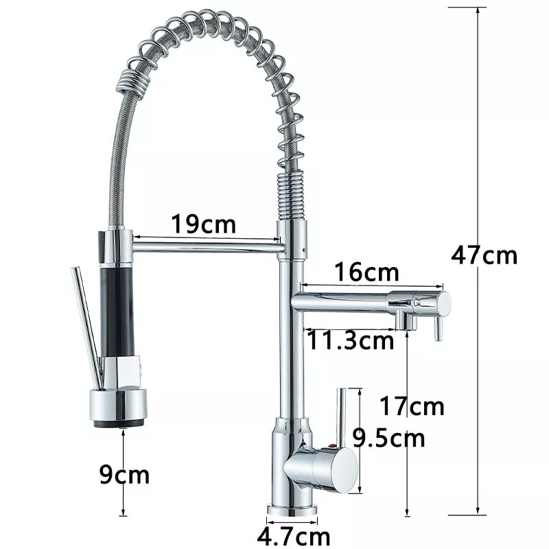 Chrome Brass Kitchen Sink Faucet Pull Down Hot and Cold Water Mixer2 Mode Tap with Dual Spout 360 Rotation Flexible Deck Mounted
