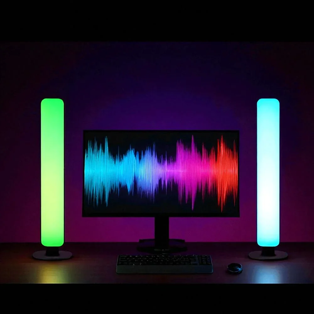 ไฟ RGB แบบรับจังหวะดนตรี รุ่นอัพเกรด ชาร์จผ่าน USB ได้ ใช้ตกแต่งคริสต์มาส ไฟ RGB แบบแท่งตั้งโต๊ะ รับจังหวะดนตรี