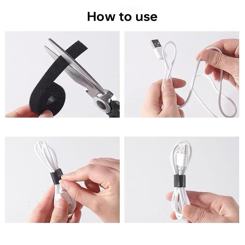 Atacado 2/5m/rolo 12mm de largura organizador de cabo usb cabo enrolador gestão náilon corte livre laços mouse fone de ouvido cabo laços
