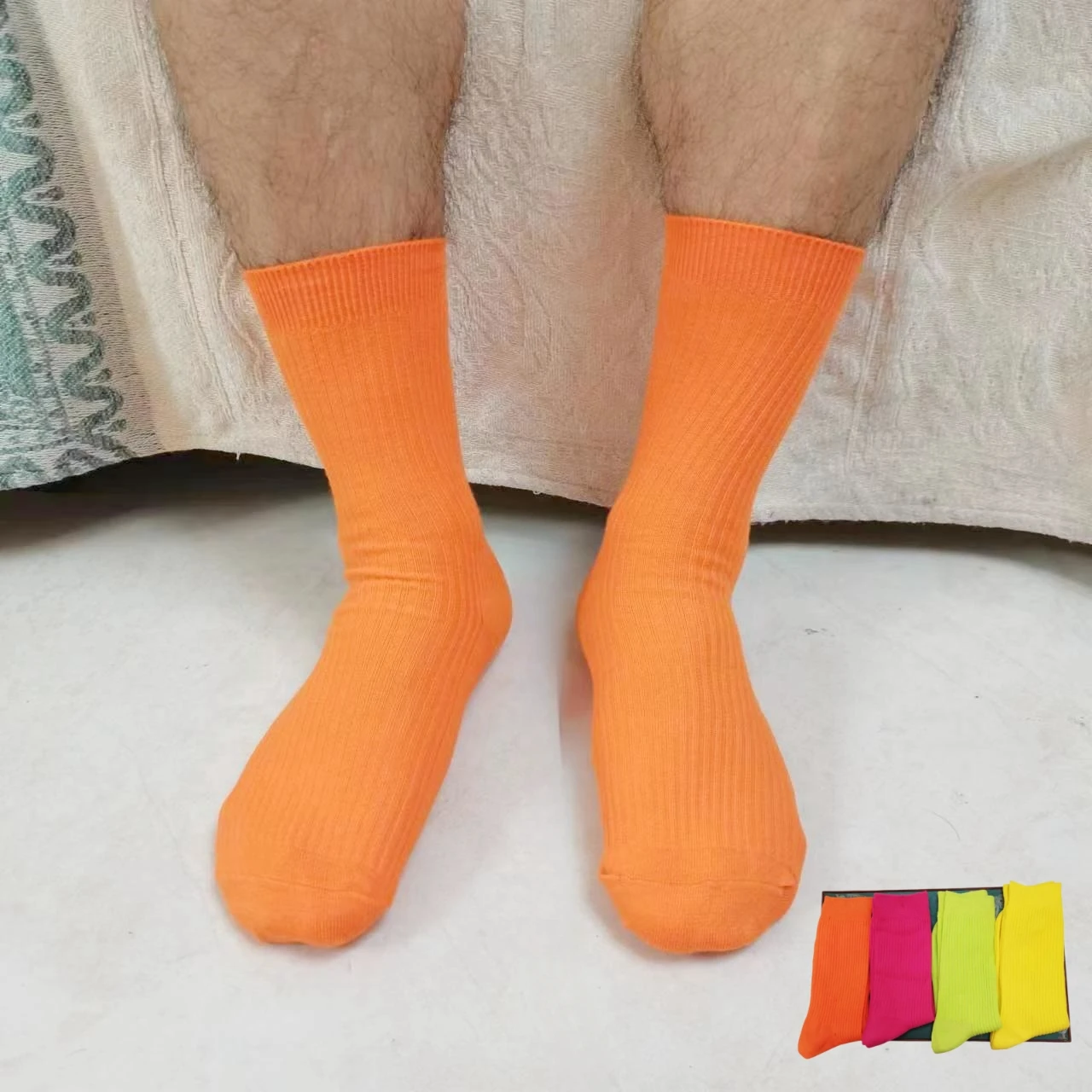 Calcetines Harajuku Color caramelo para hombre, ropa de calle, verde fluorescente, amarillo neón, deporte, estilo japonés, Halloween, naranja y rosa