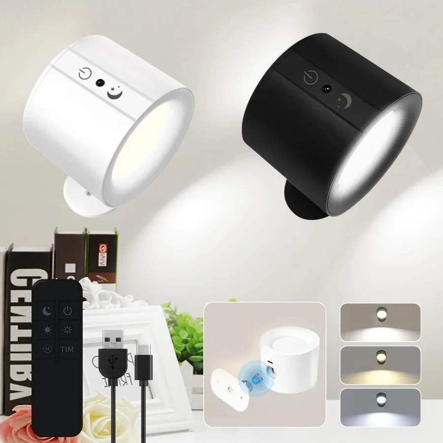Lampada da parete magnetica a LED su e giù stile nero bianco girevole protezione per il sonno lampada da comodino camera da letto illuminazione notturna del soggiorno