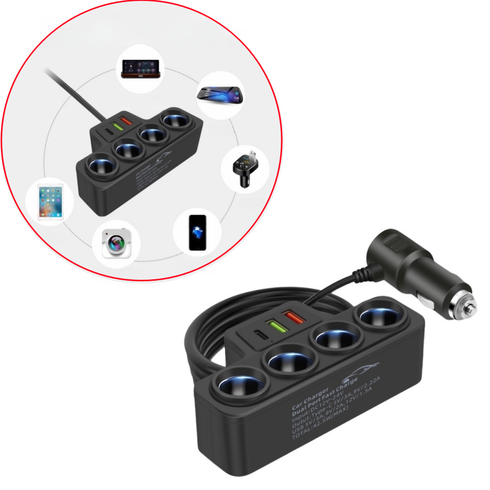 120W Sigarettenaansteker Adapter USB Lader 4 Socket Splitter 12 V/24 V Quick Charge Auto stopcontact Snel Opladen Accessoire