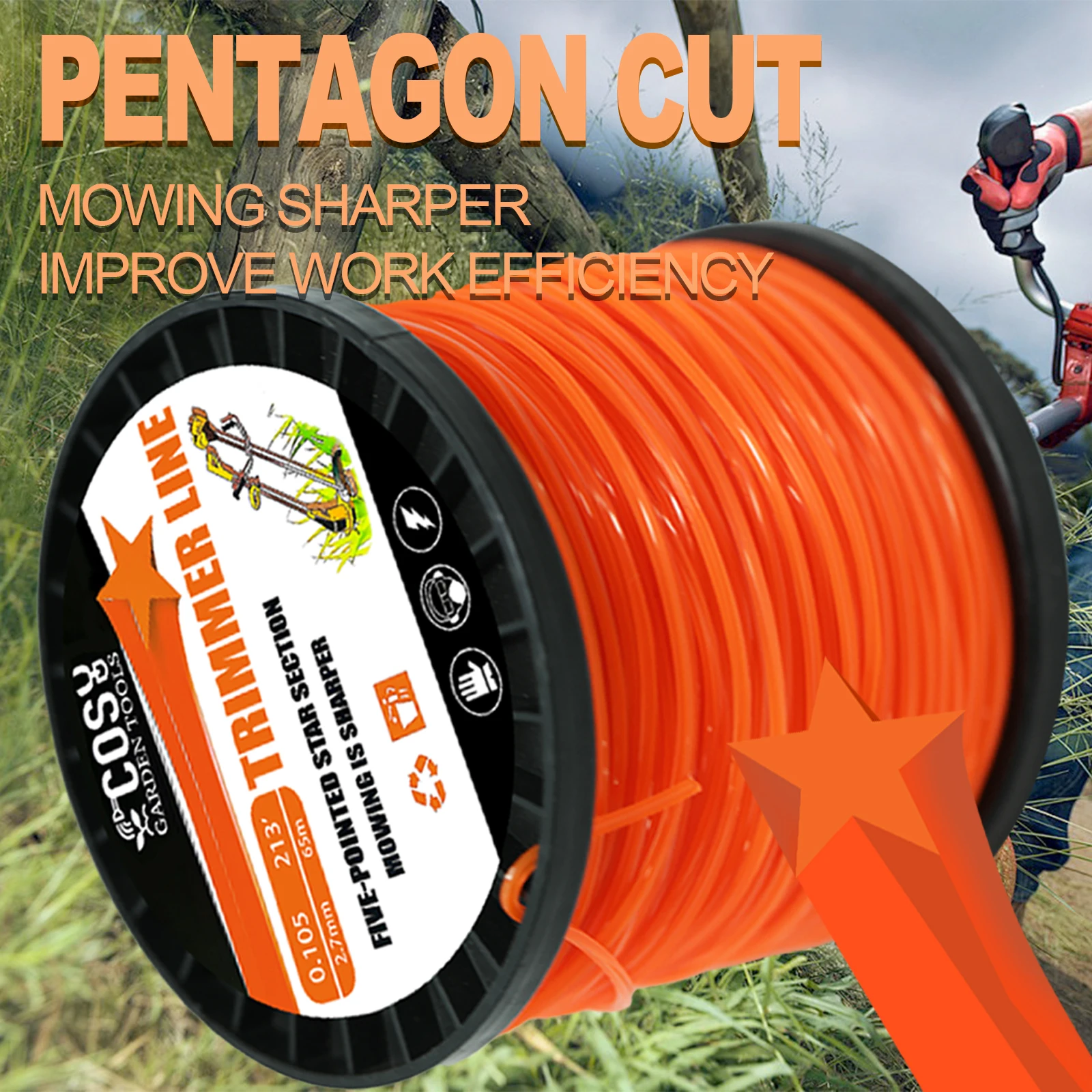 COSY 2.4mm~4mm Brush Cutter Sharp Rope 46m~130m Grass Mower Pentagram Nylon Mowing Trimmer Line Trimmer Head String Grass