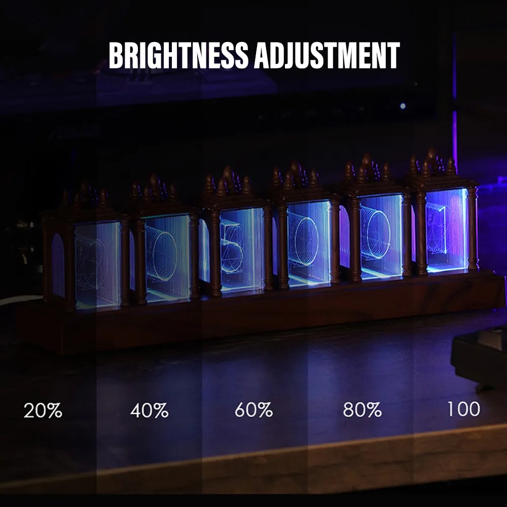 Zegar cyfrowy LED Zegar tubowy Nixie Zegar tubowy RGB Zegar tubowy z drewna orzechowego Lampka nocna Cyfrowy alarm Atomosfera Lampka Zegar Timer Prezent