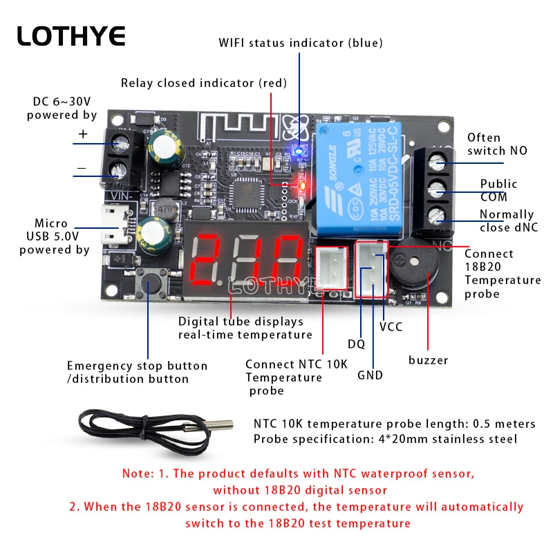 Termostato remoto WIFI, módulo controlador de temperatura de alta precisión, aplicación de refrigeración y calefacción, recolección de temperatura XY-WFT1 WFTX