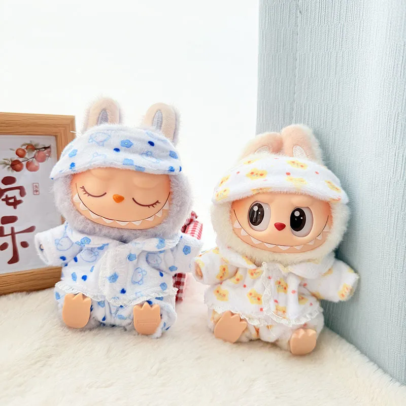 15 cm/17 cm Labubu I II Puppenkleidung Niedliche Augenmaske Pyjamas Dreiteiliges Set Zubehör Kleidung Plüschpuppenkleidung