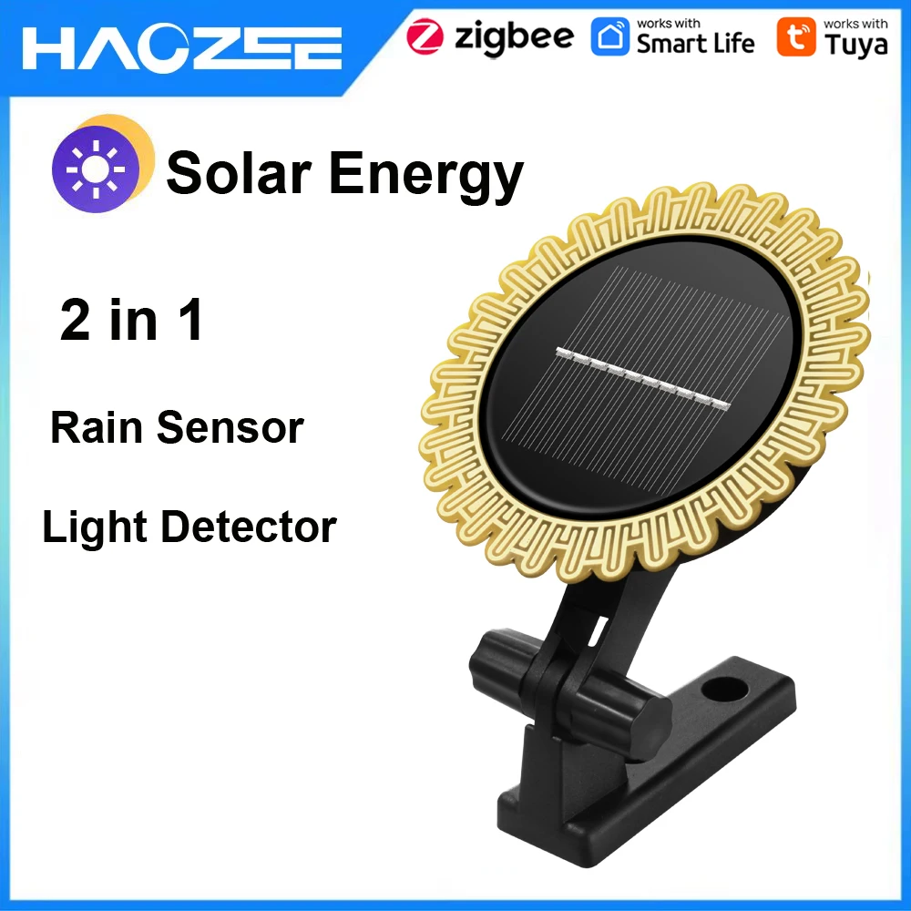 Haozee Tuya inteligentny czujnik deszczu Zigbee z detektorem światła zasilany energią słoneczną IP66 zewnętrzny wodoodporny czujnik deszczu asystent domowy Z2M
